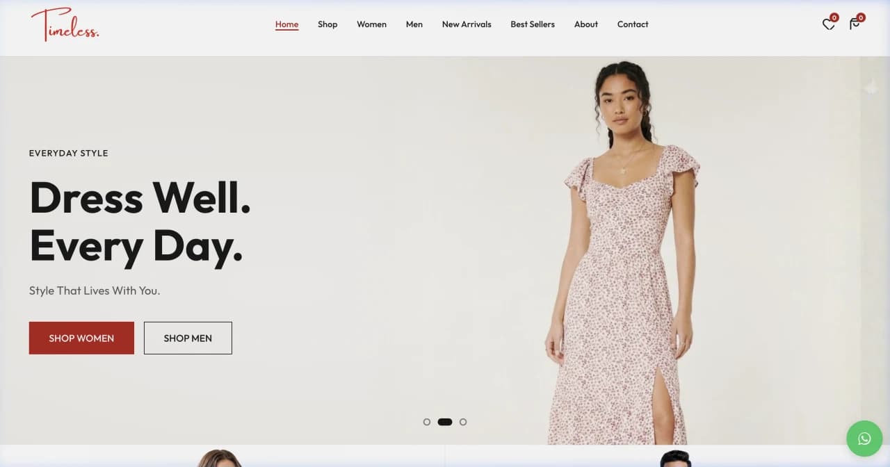 Screenshot of Timeless Closet homepage
